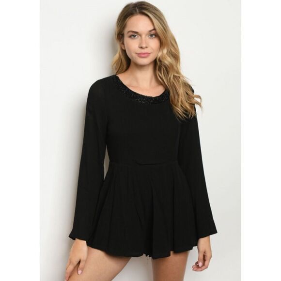 Long Flutter Sleeve Romper With Smock Waist Small S Large L - Picture 1 of 3
